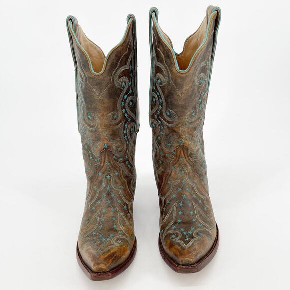 Vintage Old Gringo Rust Turquoise Celeste Star Print Western Cowgirl Boot size 6 - Picture 5 of 10